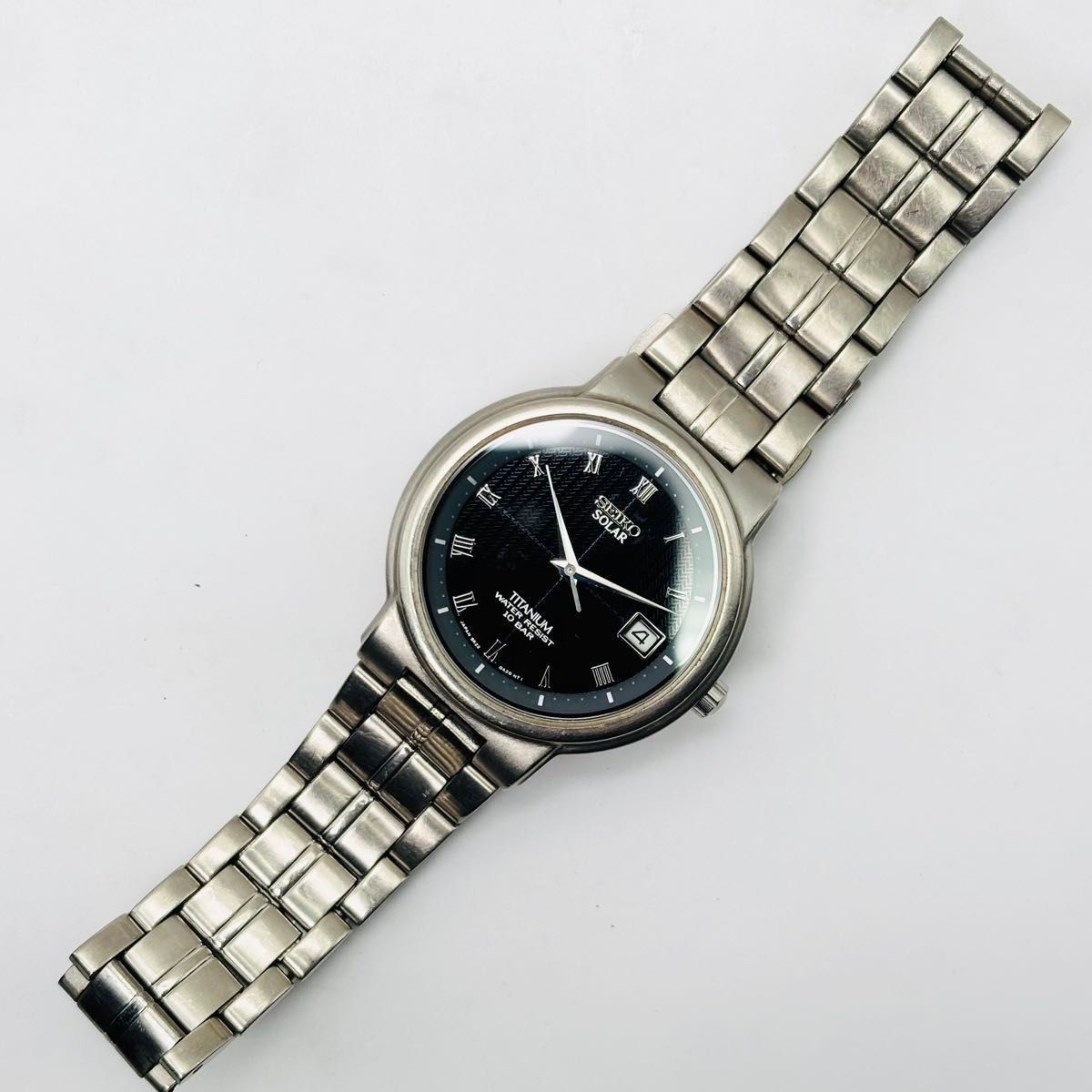 SEIKO Solar Date Titanium Black Dial 5K22 0A20 Men’s Quartz Watch Silver