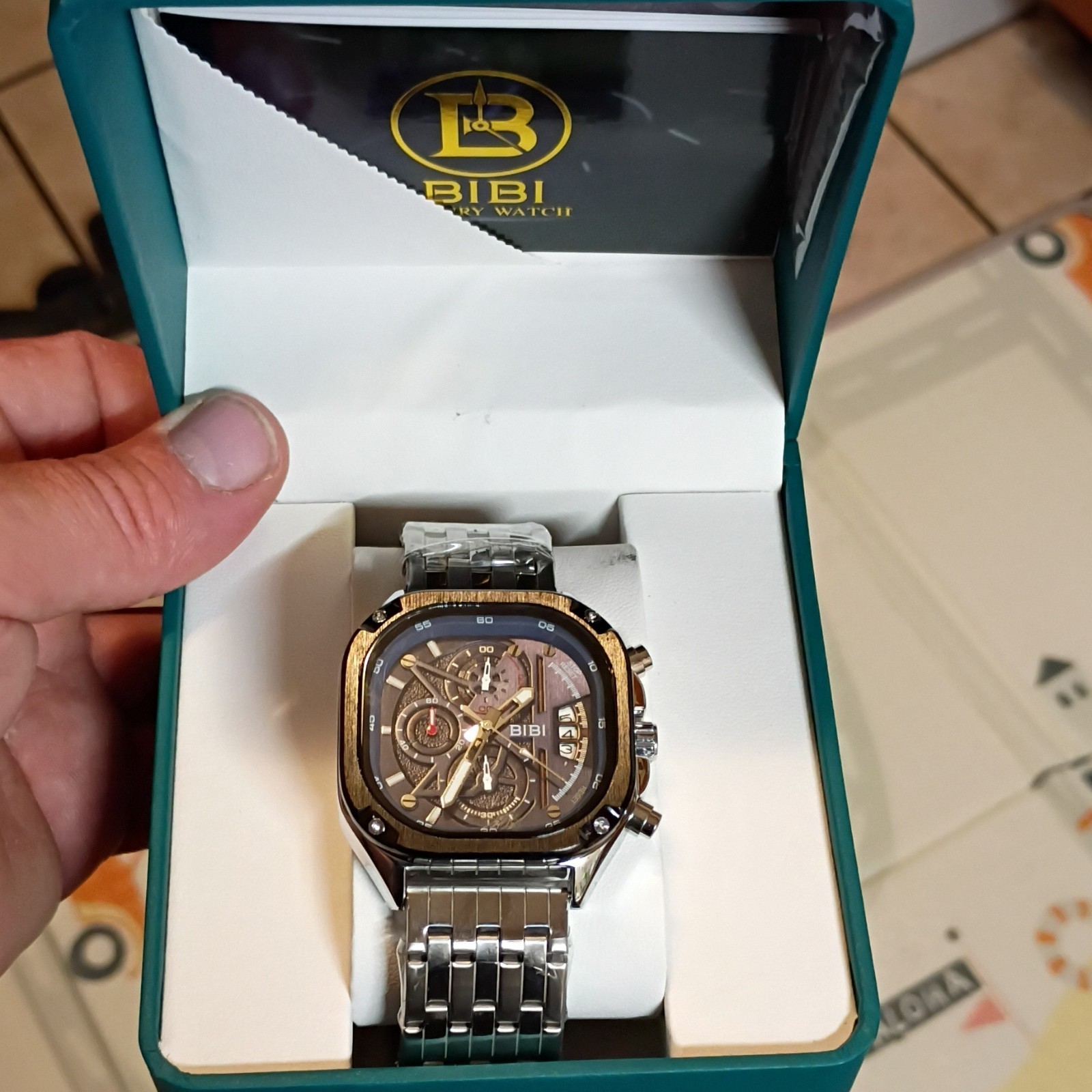 BIBI Luxury Watch Men’s Quartz Chronograph Date Blue Dial SS Bracelet w/ Box