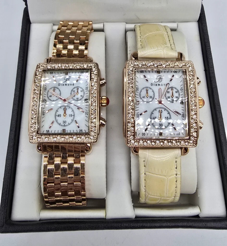 Bürgi 2 Watches Bronze And Leather Look With Rhinestones