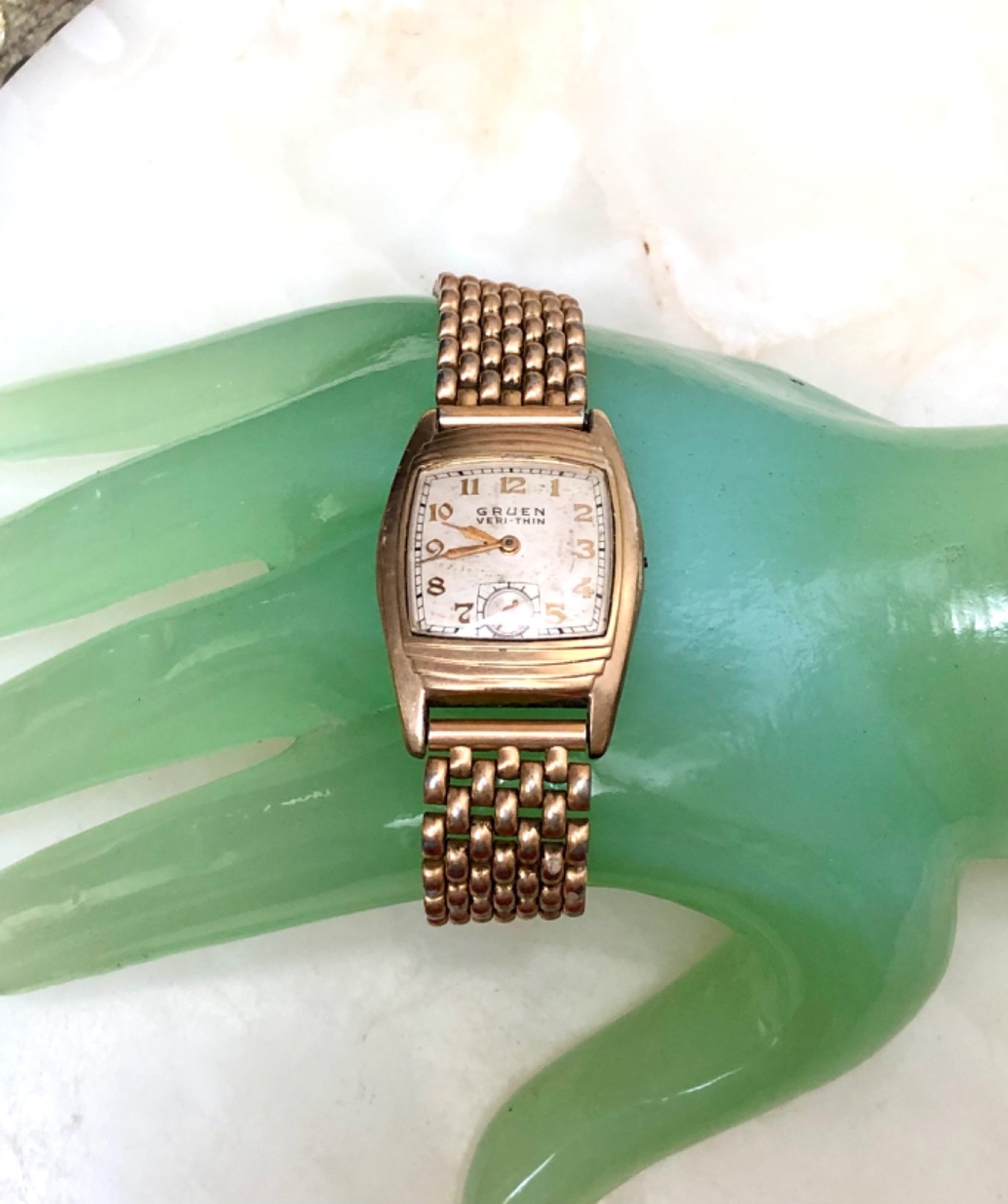 VTG 1940s GRUEN VERI-THIN 10K Gold Men’s WRISTWATCH As-Is w/ Pantera Link Band