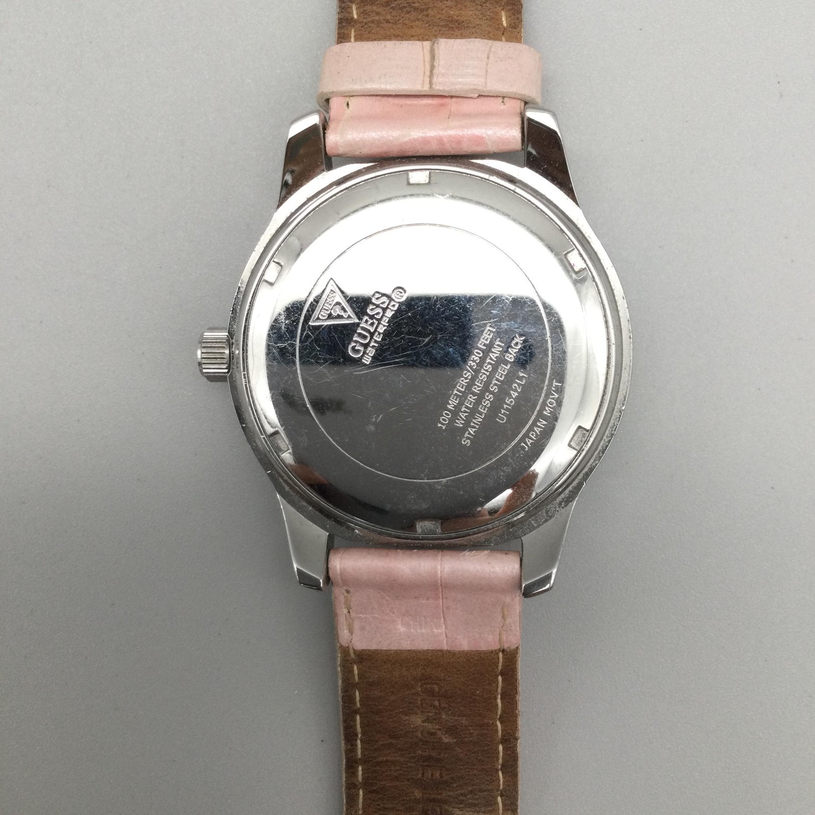 Guess Womens Watch 42mm Breast Cancer Awareness Leather Day Date New Battery