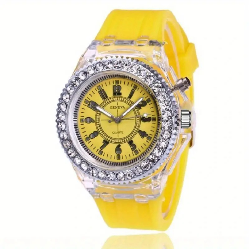 Fashion Yellow Glowing Quartz Watch Transparent Luminous Function Unisex Gift