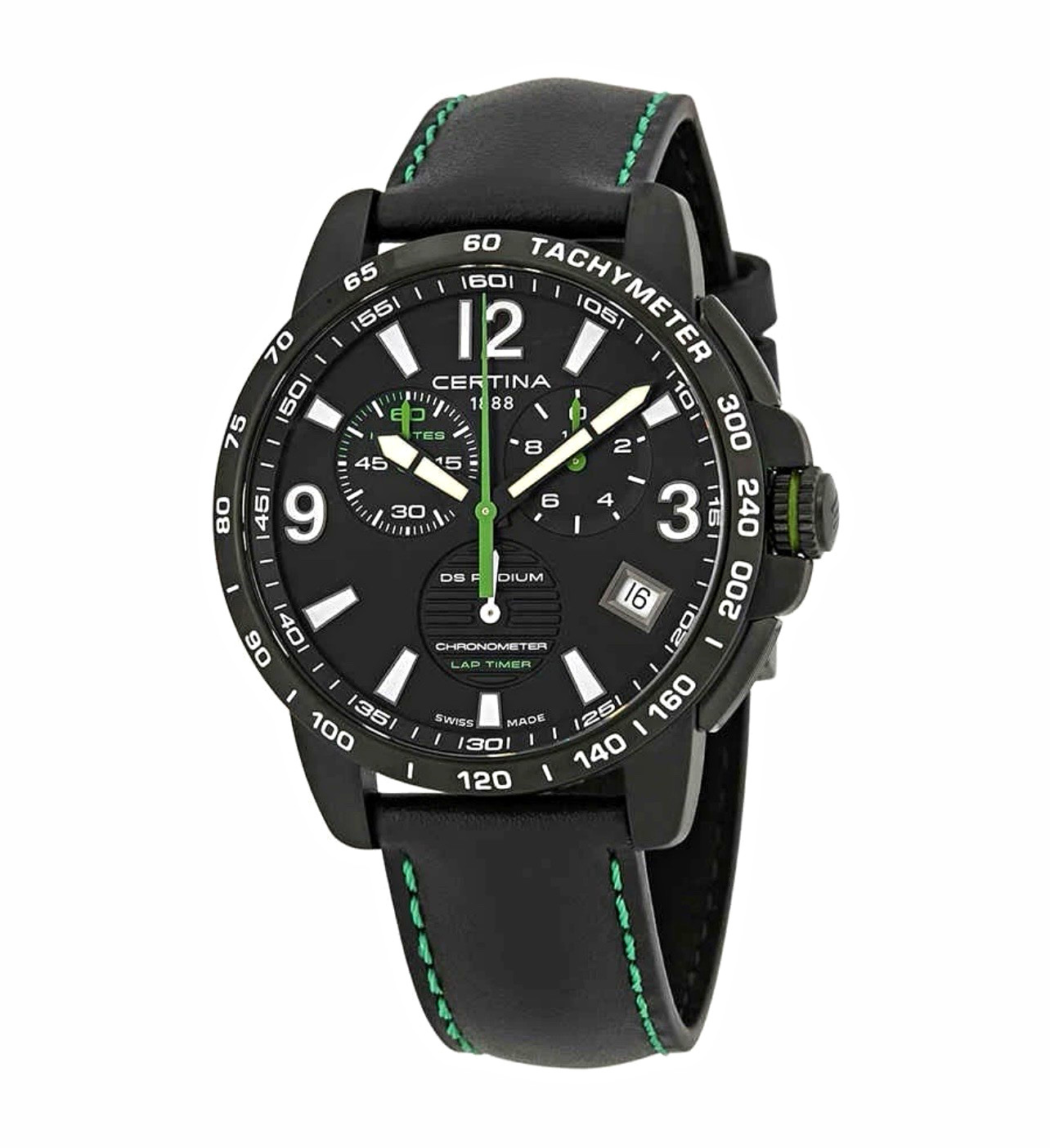 Certina DS Podium Quartz Chronograph 42mm Tachymeter Black Dial Leather Strap