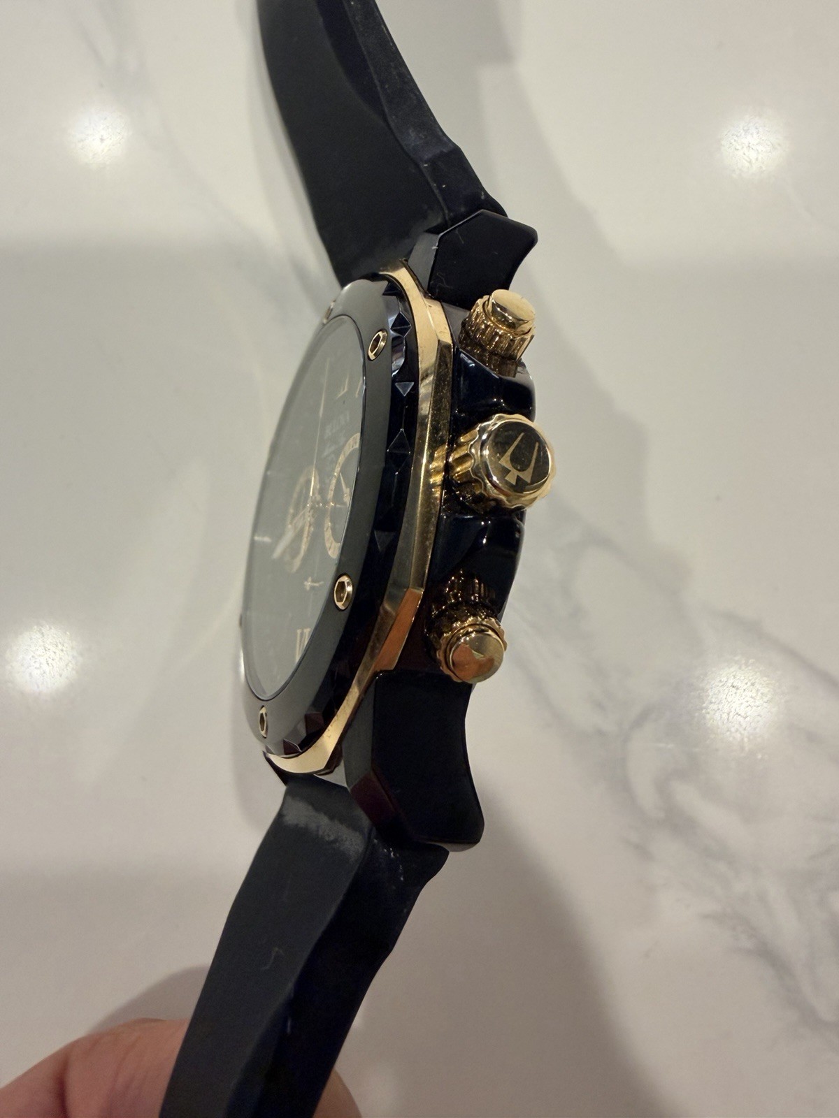 Bulova Marine Star Quartz Chronograph Date 100m Black/Gold Dial 44mm