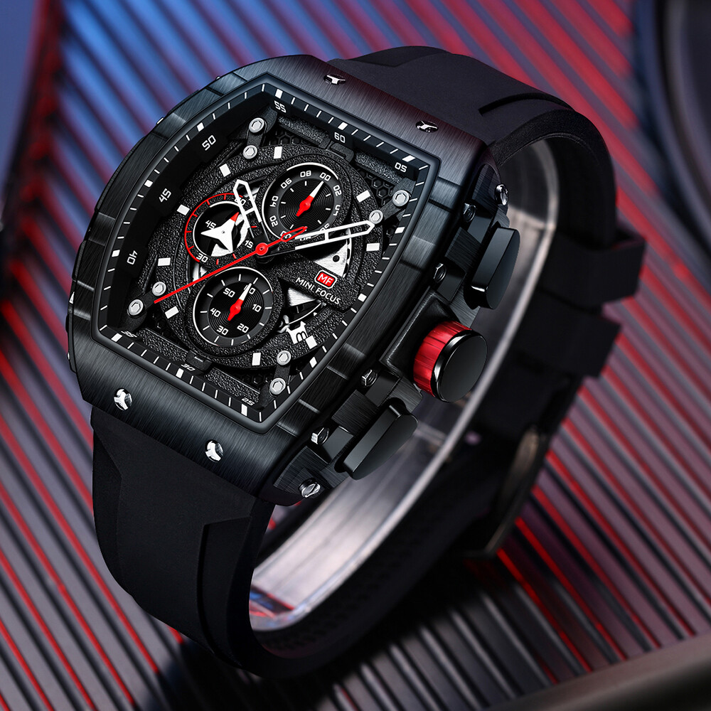 MINI FOCUS Men Watch Silicone Rectangle Date Wristwatch Military Boy Sport Watch