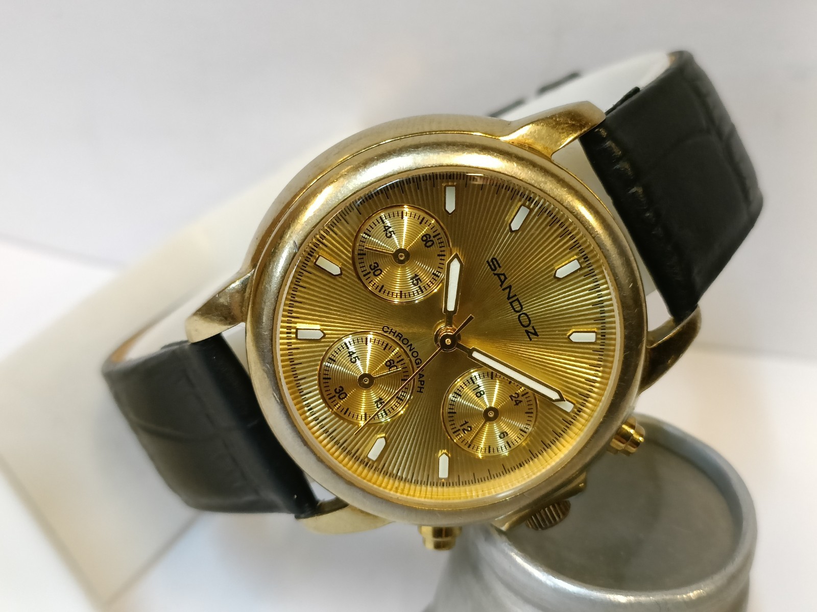 SANDOZ CHRONOGRAPH QUARTZ GOLD DIAL 89410 MEN’S WORKING CONDITION