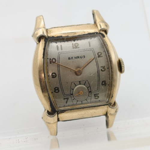 BENRUS MODEL BB3 TANK WRIST WATCH 15j SWISS 10k RGP 28.5×38.2mm CASE RUNS (IR)