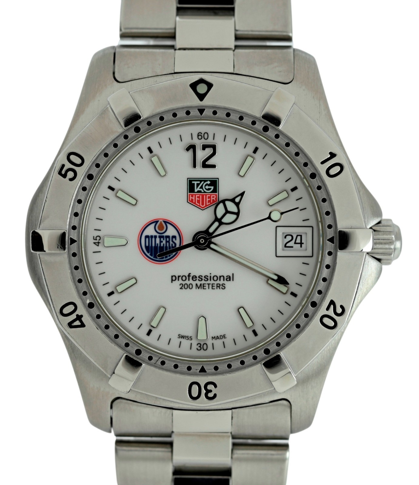 Tag Heuer 38mm Men’s 2000 Series White Dial LE “Oilers” SS Watch! Ref: WK111E-0!