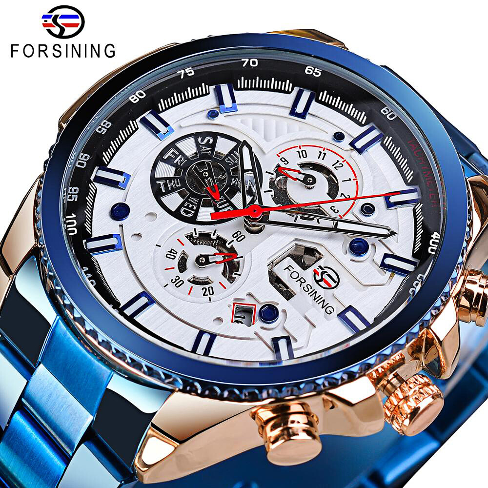 FORSINING Luxury Men Steel Waterproof Automatic Self-Wind Mechanical Wrist Watch