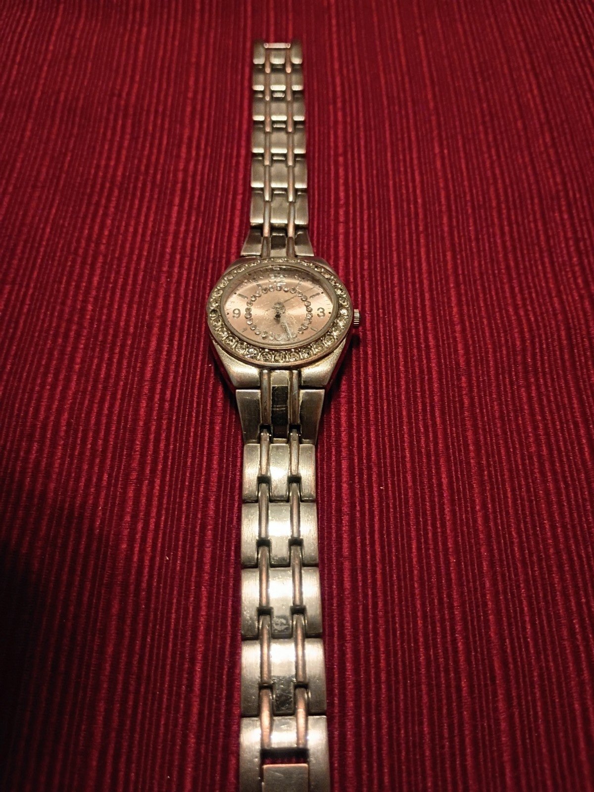 Chunky Round Pave Gold Tone “FMN” Ladies Metal Band Watch With 3 Dials