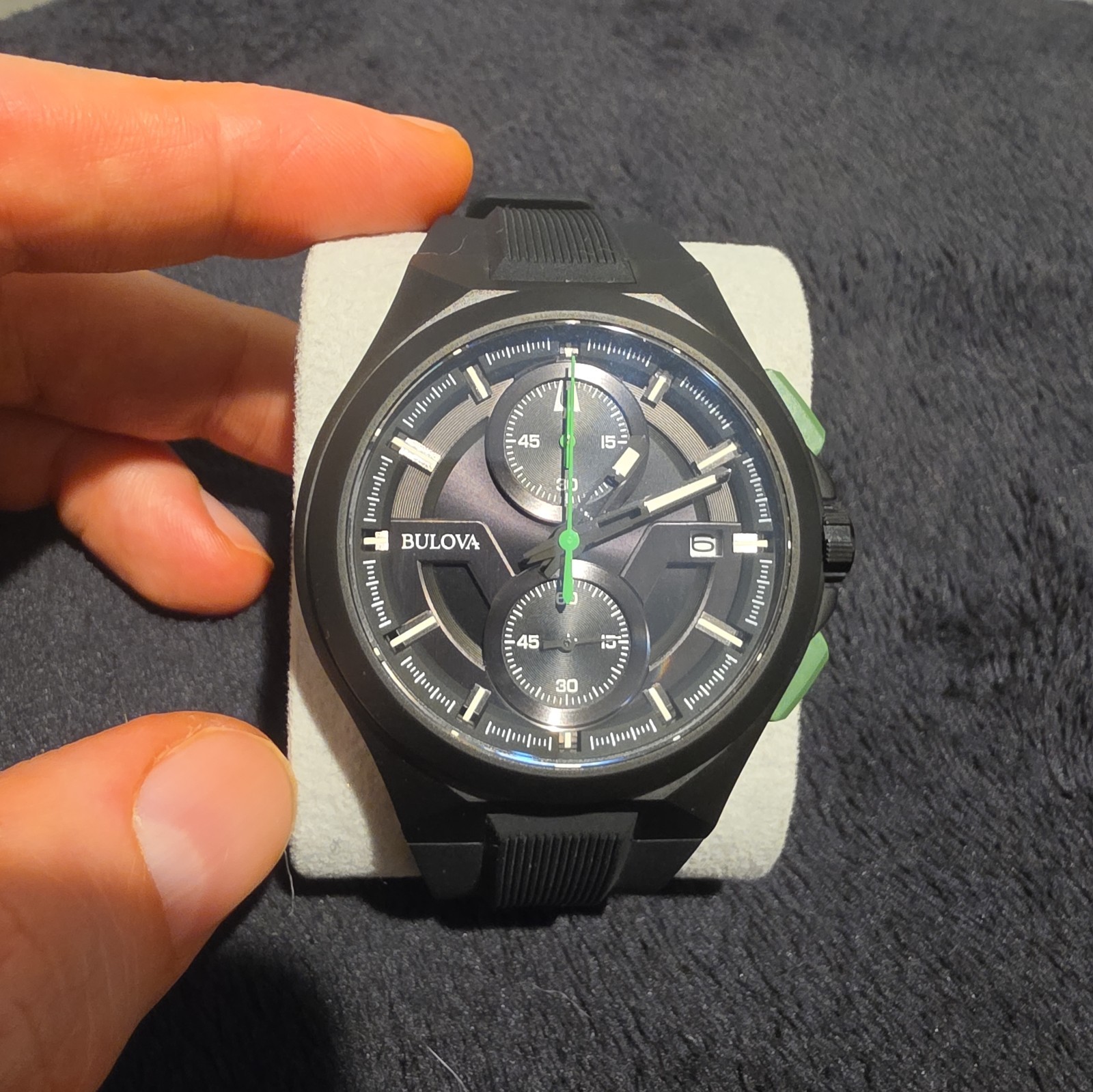 BULOVA MAQUINA CHRONOGRAPH 98B381 BLACK DIAL & SILICONE STRAP 46MM MENS WATCH