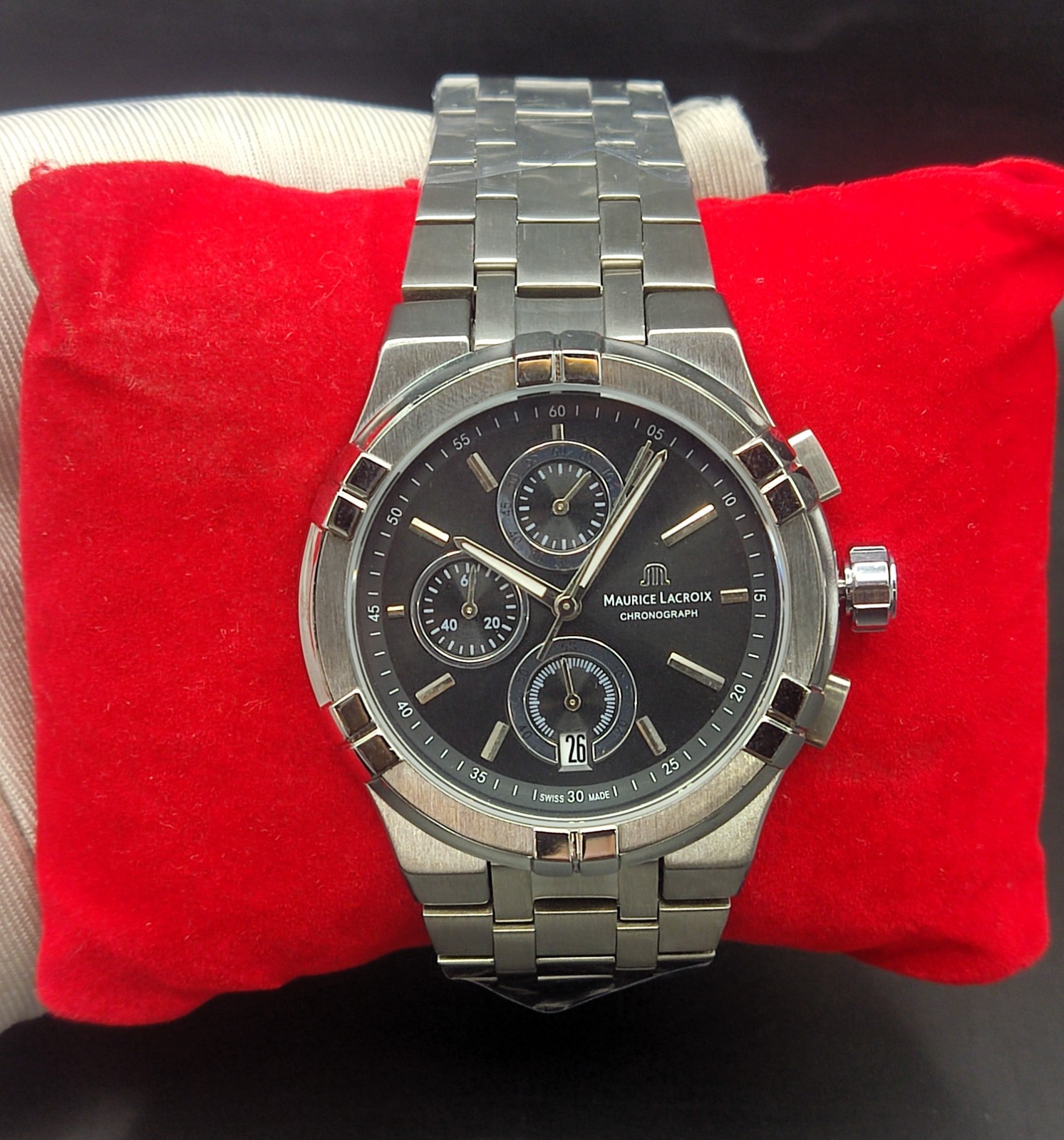 #Refurbished Maurice Lacroix Chronograph Black Dial Analog Men’s Wrist Watch