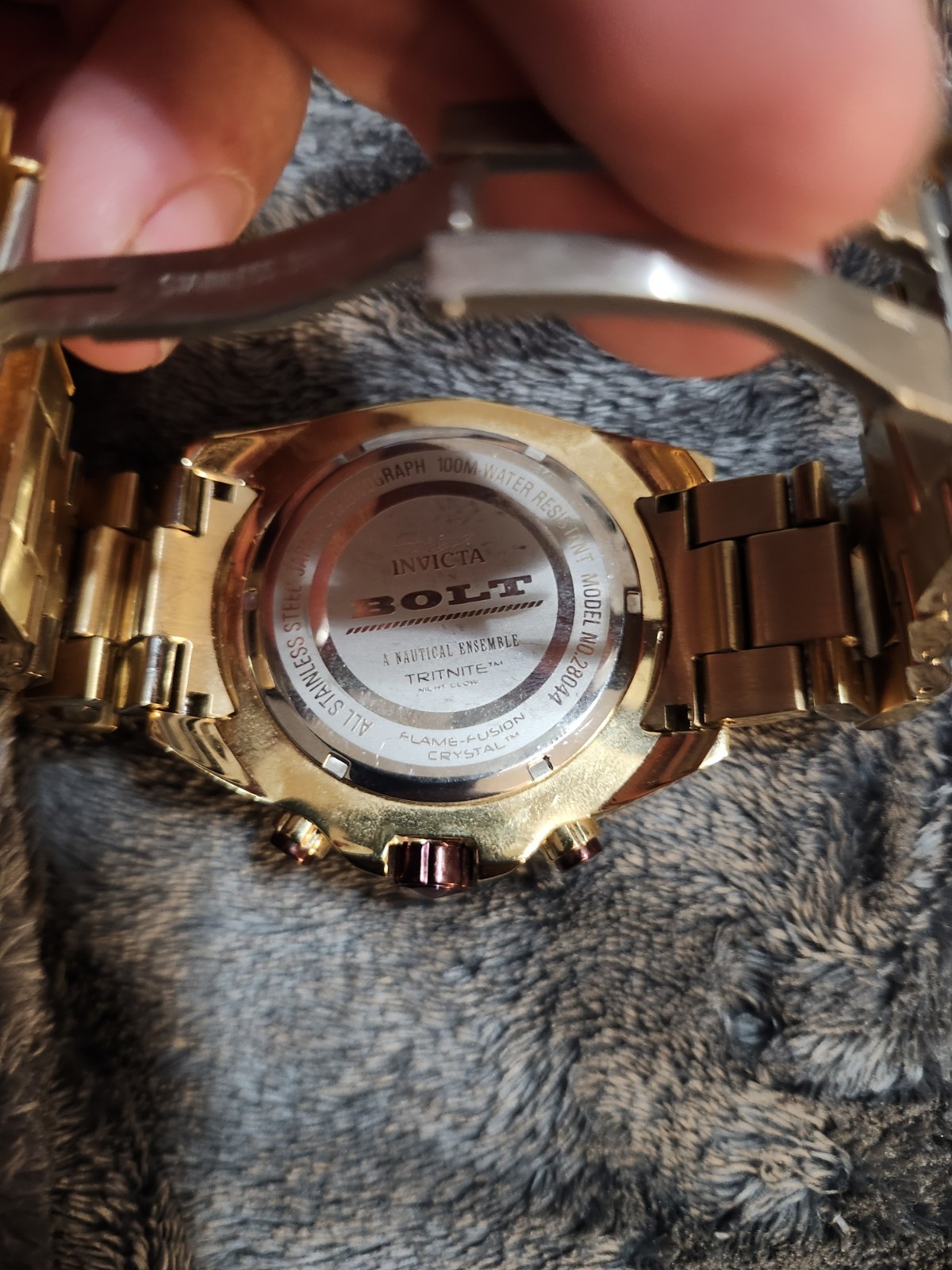 Invicta Bolt Chronograph Date Quartz 48mm Gold Bracelet Purple Dial 100m
