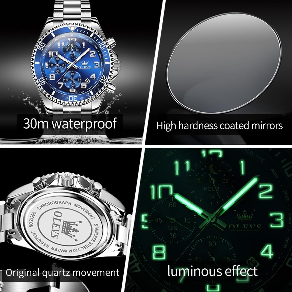 Mens Luxury Watch Stainless Steel Gold Black Blue Green White Gray Red Dial
