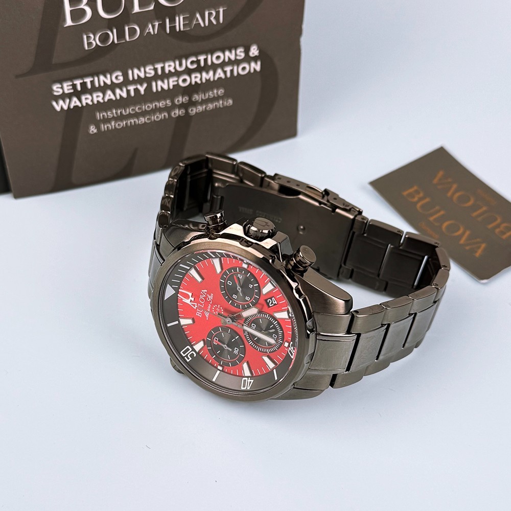 Men’s Bulova 98B350 Marine Star Chronograph Red Dial Quartz Watch 43mm