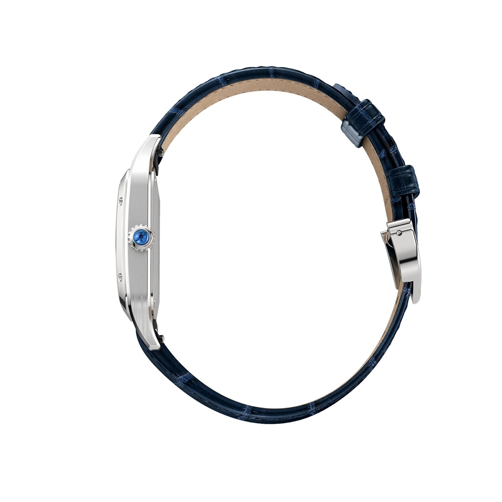 Cartier Santos Dumont Silver Dial Blue Leather Strap Watch WSSA0086