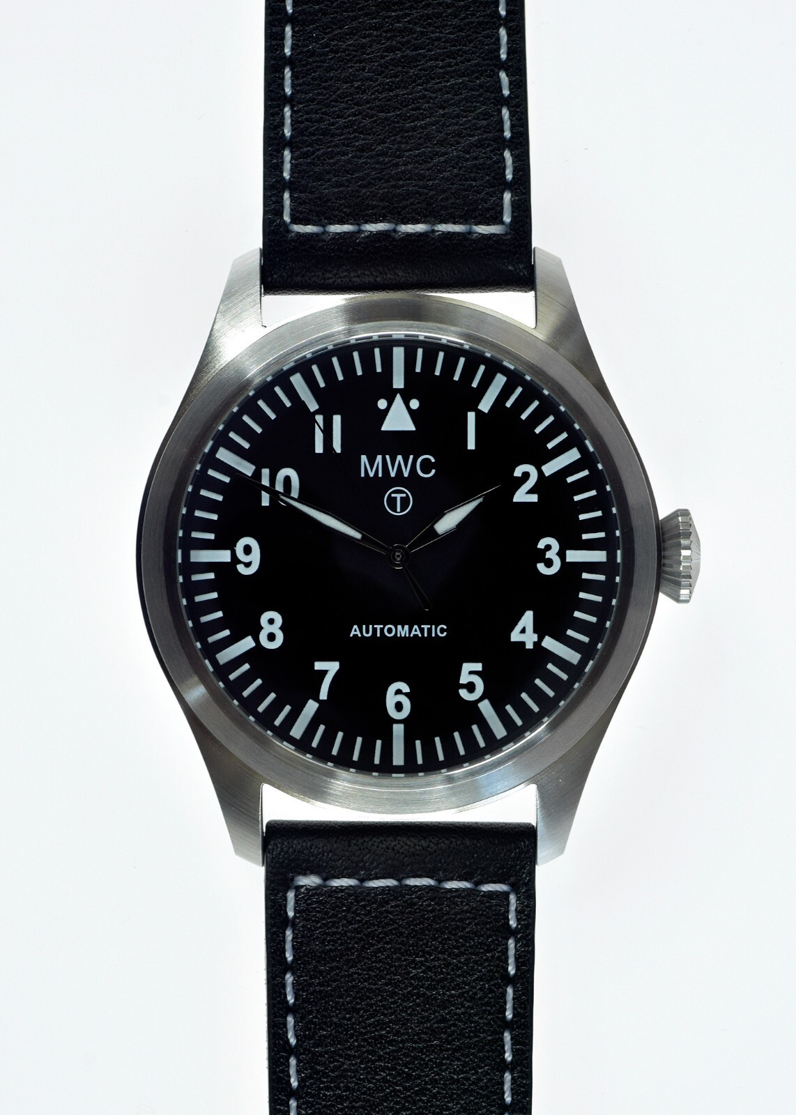 MWC 1940s Pattern 46mm Auto Military Aviator/Pilot Watch With See Thru Caseback