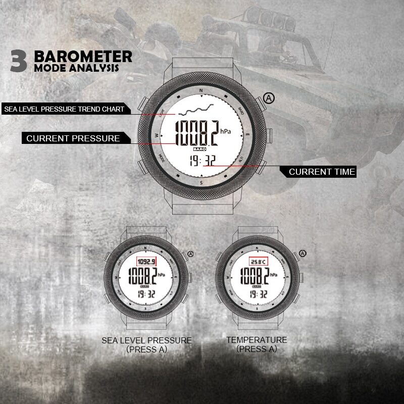 Digital Military Army Sports Watch Waterproof 50M Altimeter Barometer Wristwatch