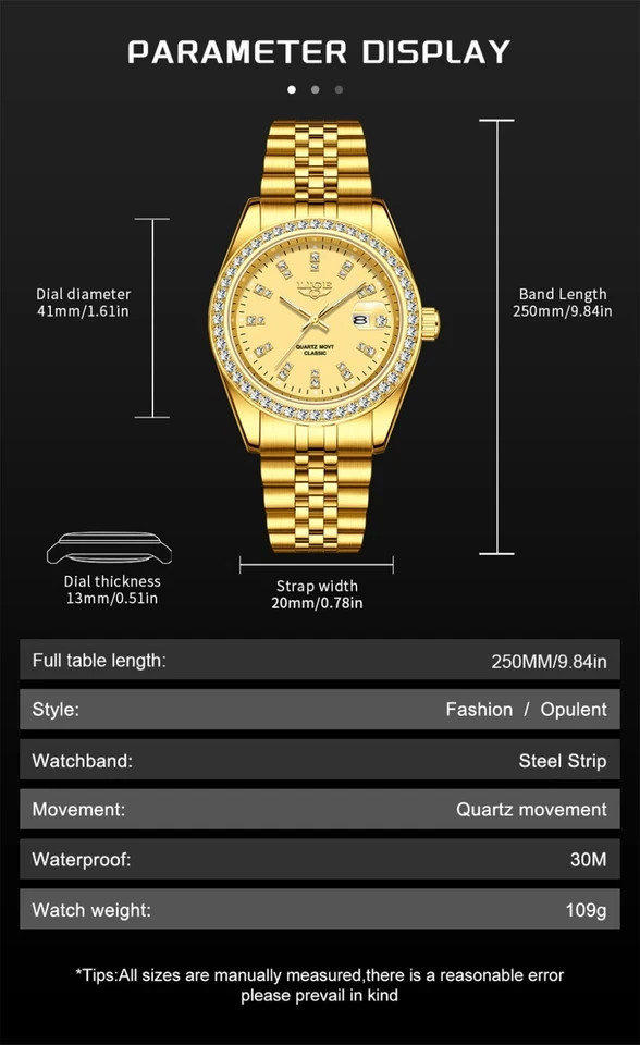 LIGE Men Quartz Watch Full Gold Steel Wristwatch Male Business with Date Watches