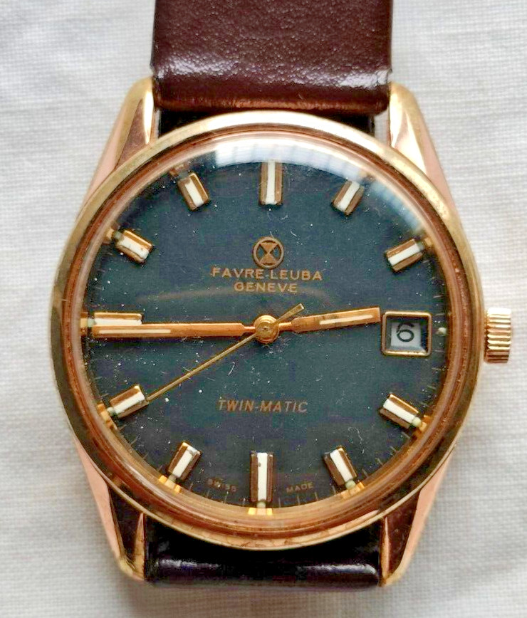 Favre Leuba Geneve Twin Matic Greyish-Black Colour Dial Wrist Watch Vintage