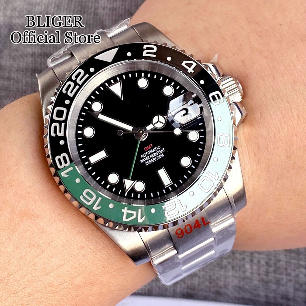 40mm NH34A 200M Waterproof Sapphire Glass NH34 GMT Automatic Diver Watch Purple