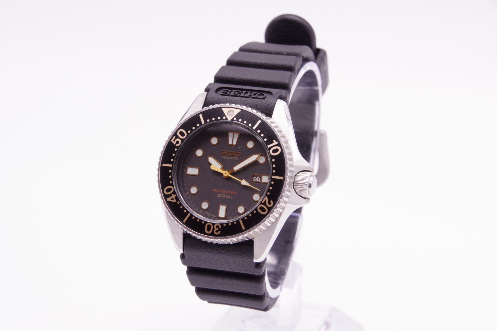 🎦Vintage 1988 [Exc+5] SEIKO 2A22-0170 Diver Black Qz 33mm Unisex Watch JAPAN