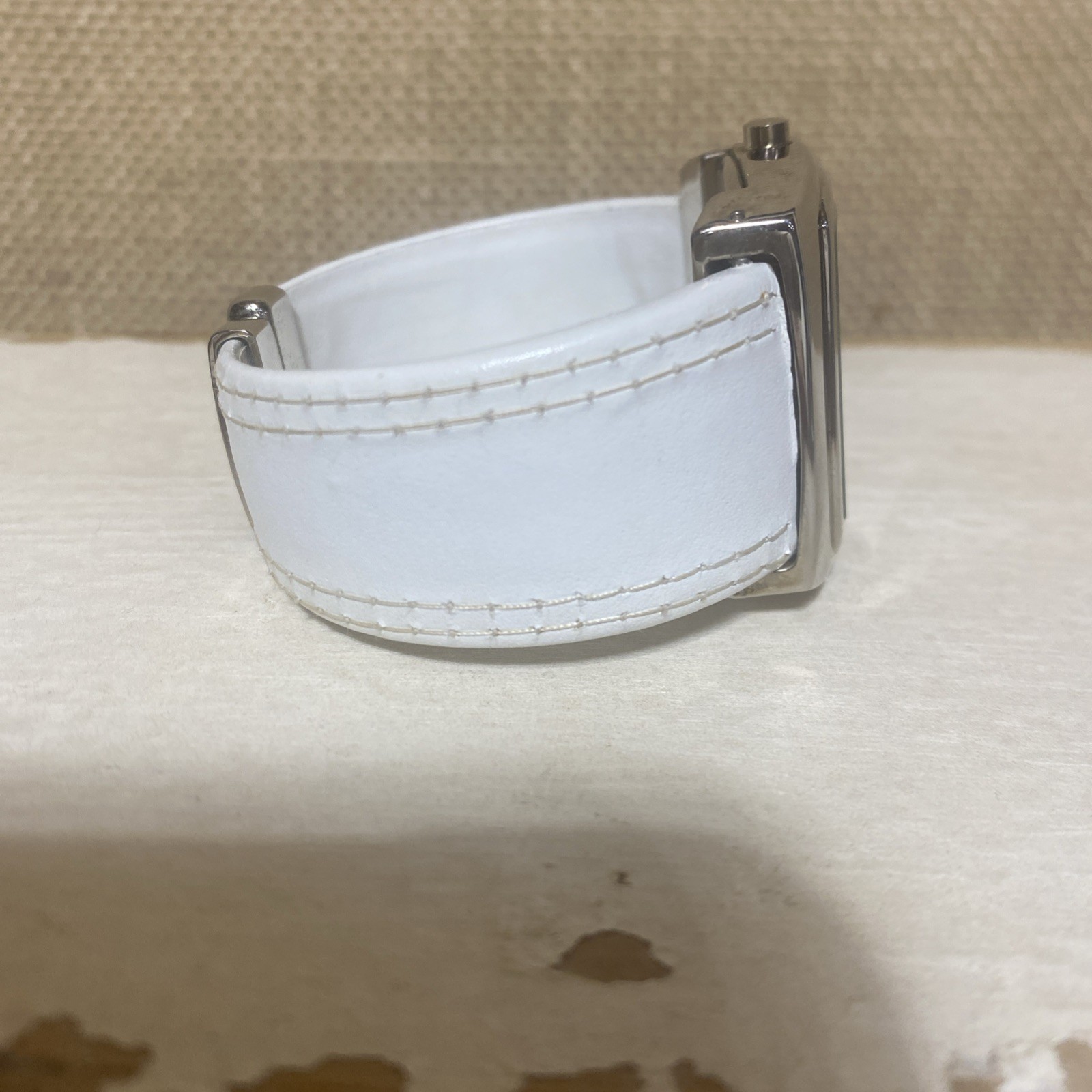 Chico’s Cuff Watch White Band Multicolor Striped Face, Rainbow Face