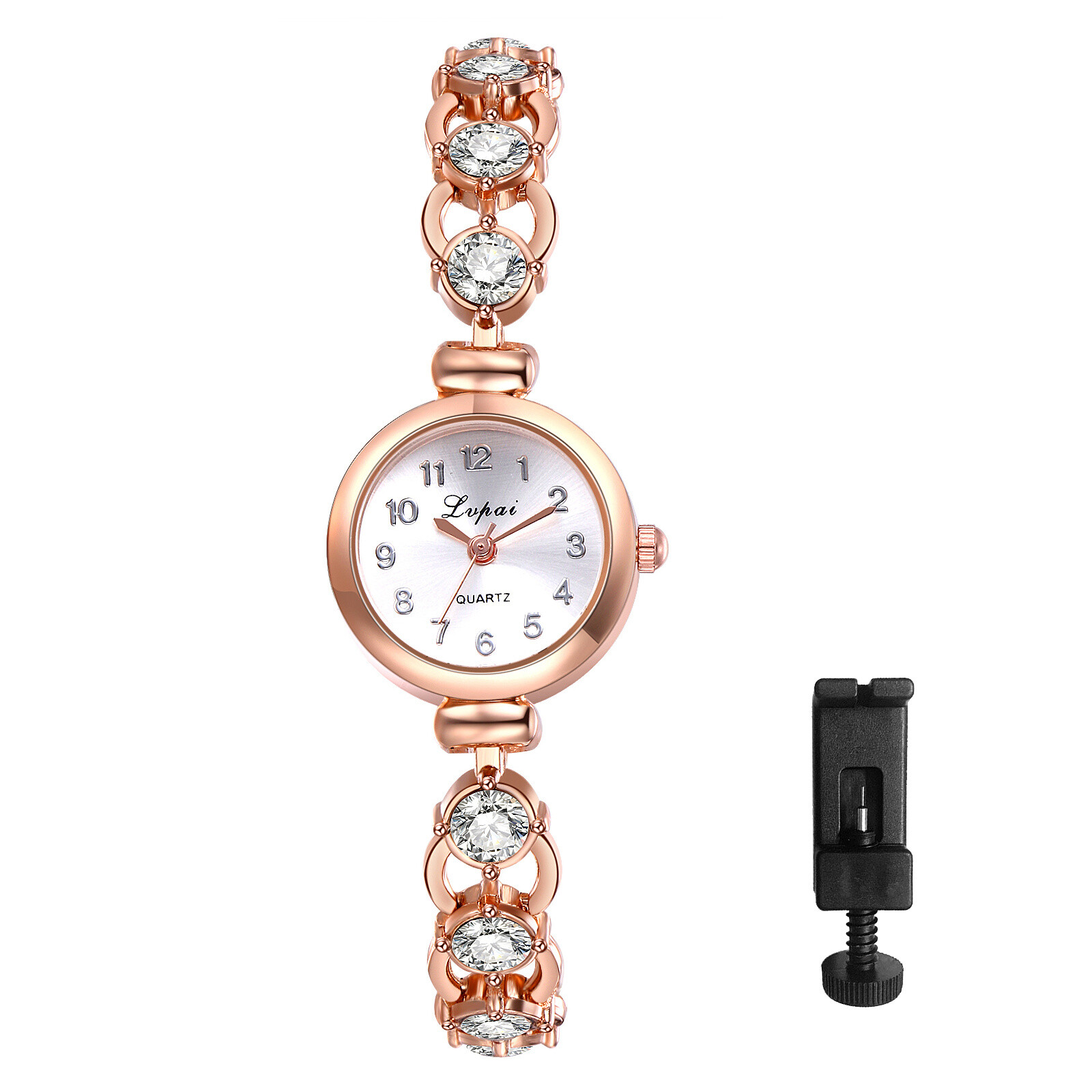 Womens Girls Slim Diamond Bracelet Watch Simple Round Quartz Analog Dress Watch