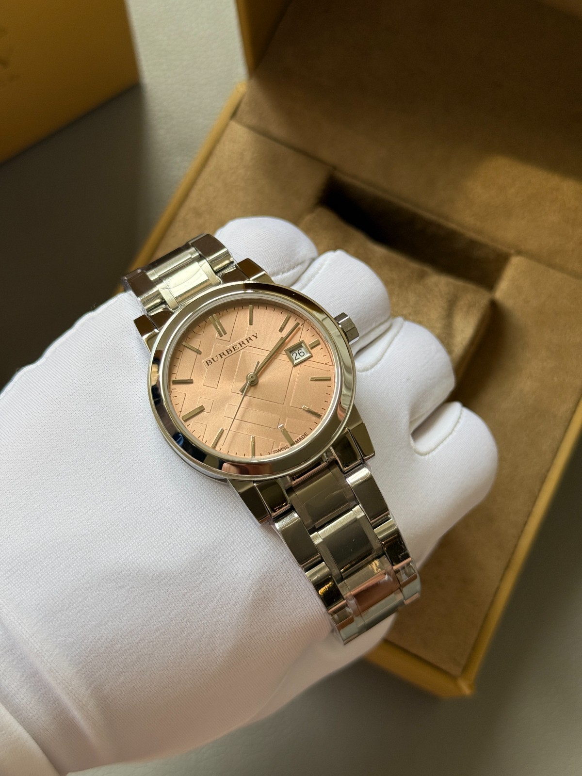 BURBERRY THE CITY BU9124 Stainless Steel Ladies Pink Dial 34mm Watch