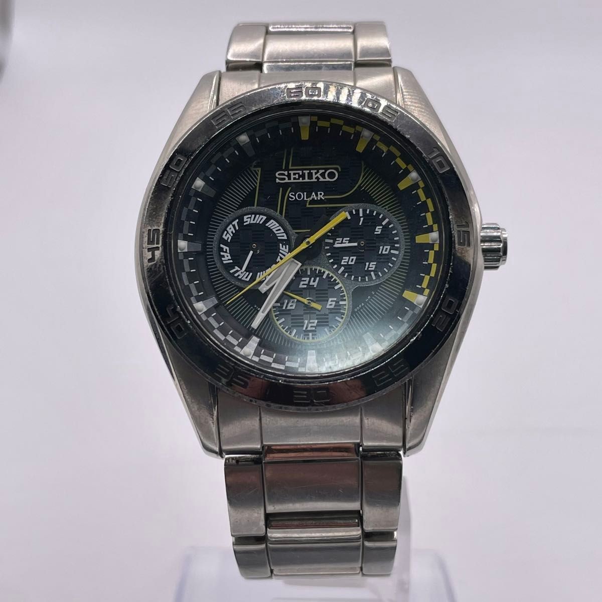 Working SEIKO Solar Wristwatch Chronograph Rare Color Yellow Black Model Seiko B