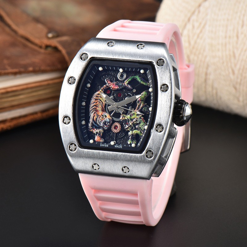 New Sports Men’s Dragon Tiger Pattern Lassa Quartz Watch Skeleton Dial