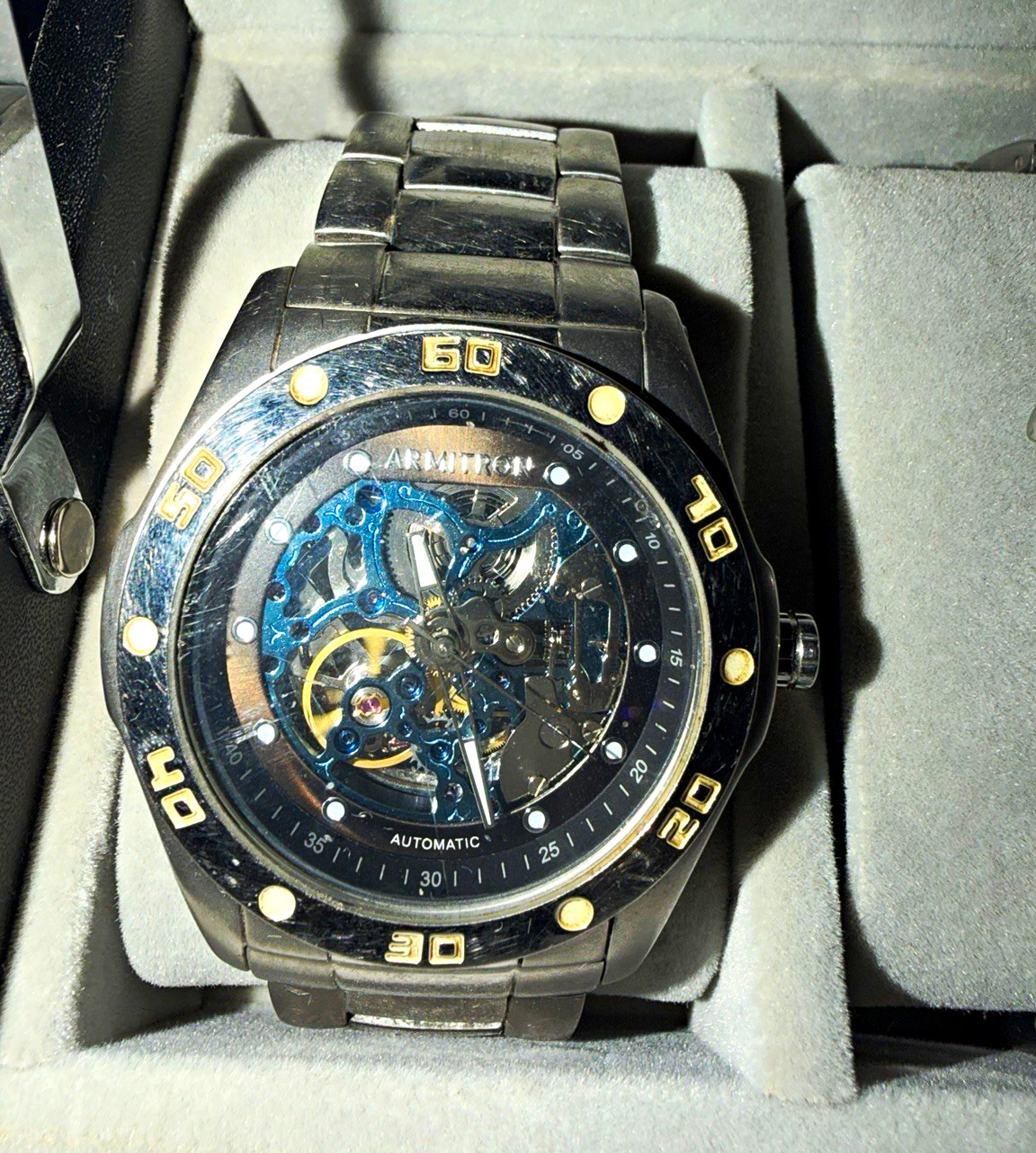 Armitron Men’s Automatic Skeleton Dial Analog Black SS Bracelet Sport Watch