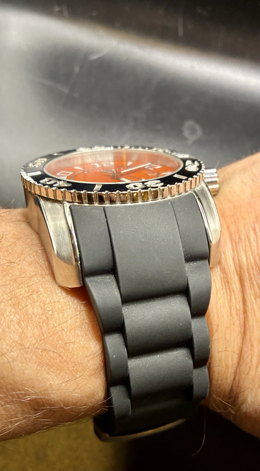 Swiss Legend Commander Watch Black Rubber Silicone Orange Chrome Needs Battery