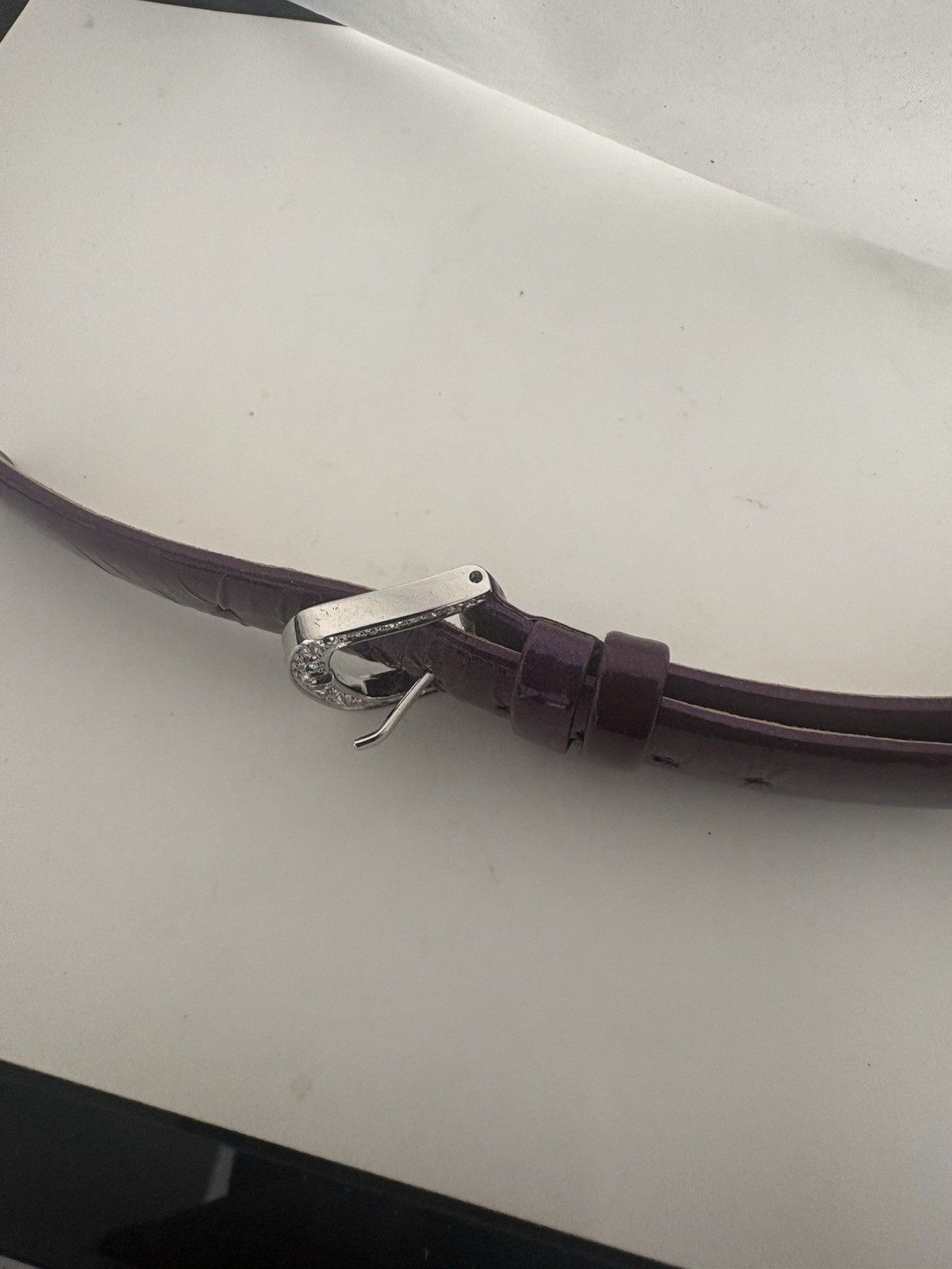 Jean Dousset Brown Genuine Leather Band Rhinestone Buckle Women 12mm
