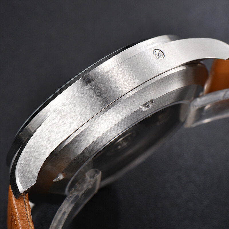 46.5mm Parnis Black with Gray Dial Brown Leather Strap Wrist Watches for Men
