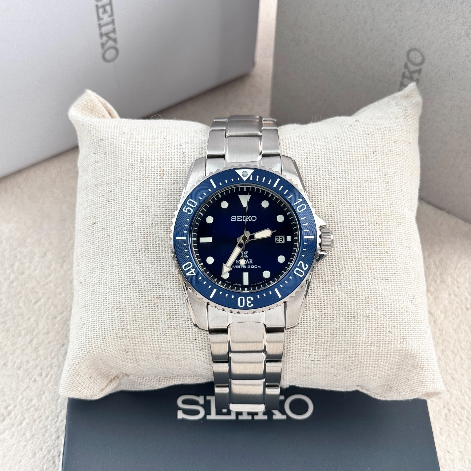 Seiko Men’s Prospex Sea SNE585 Blue Dial Stainless Steel Solar Dive Watch 38.5mm
