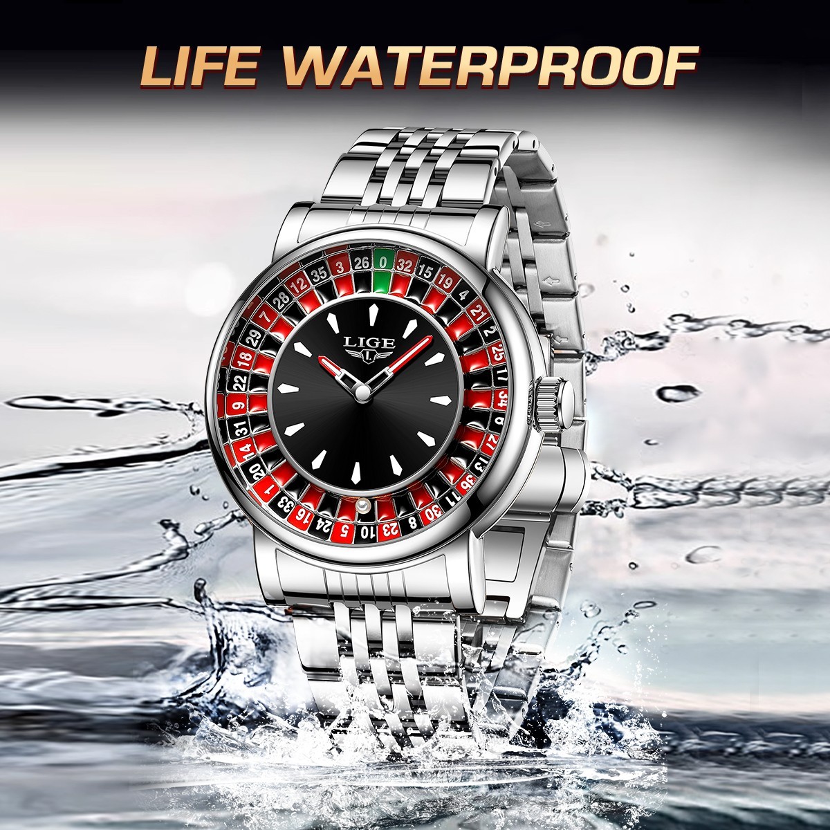 LIGE Men Watch Luminous Quartz Leather Strap Business Wristwatch Waterproof Gift
