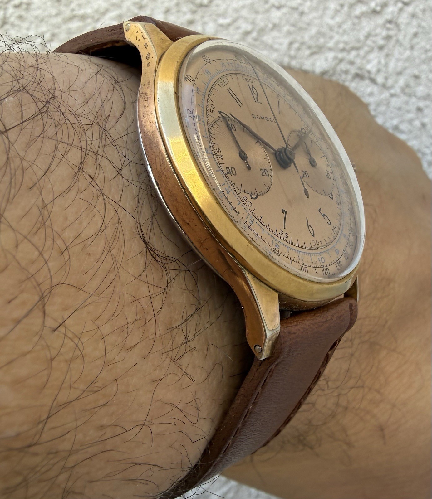 Vintage 1940s Sombol Chronograph Landeron Blue Telemeter Tachymeter Watch