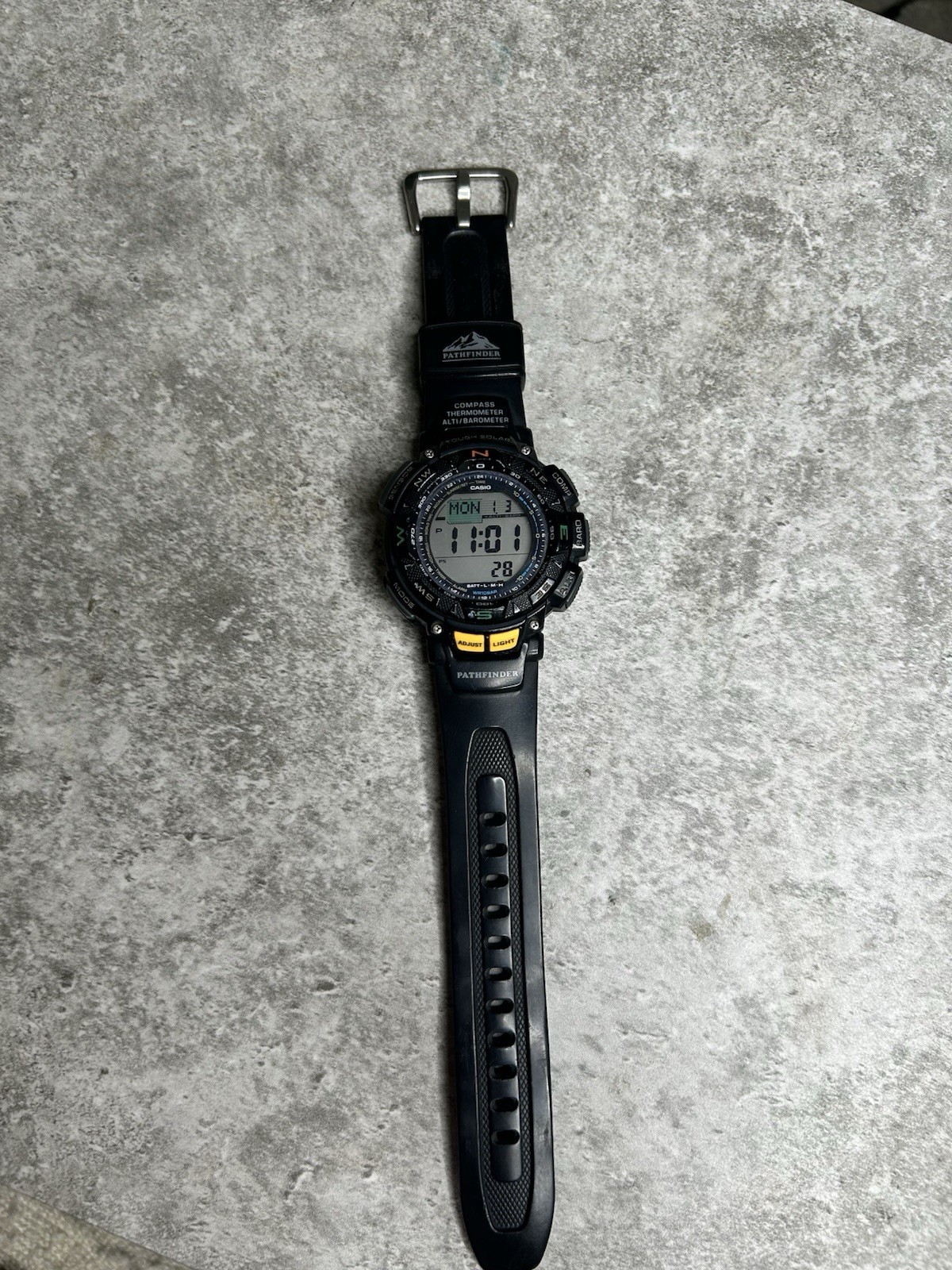 Casio Pathfinder Solar Digital Compass Altimeter Barometer Black Resin 100m