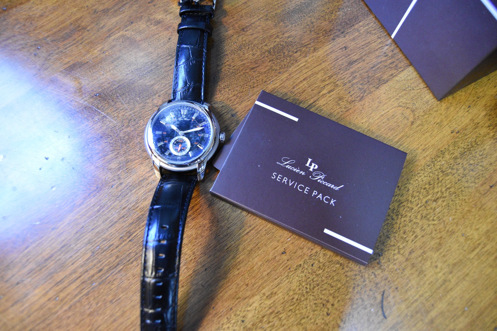 NOS! lucien piccard Duval watch black large 50mm carbon fiber style dial 100m