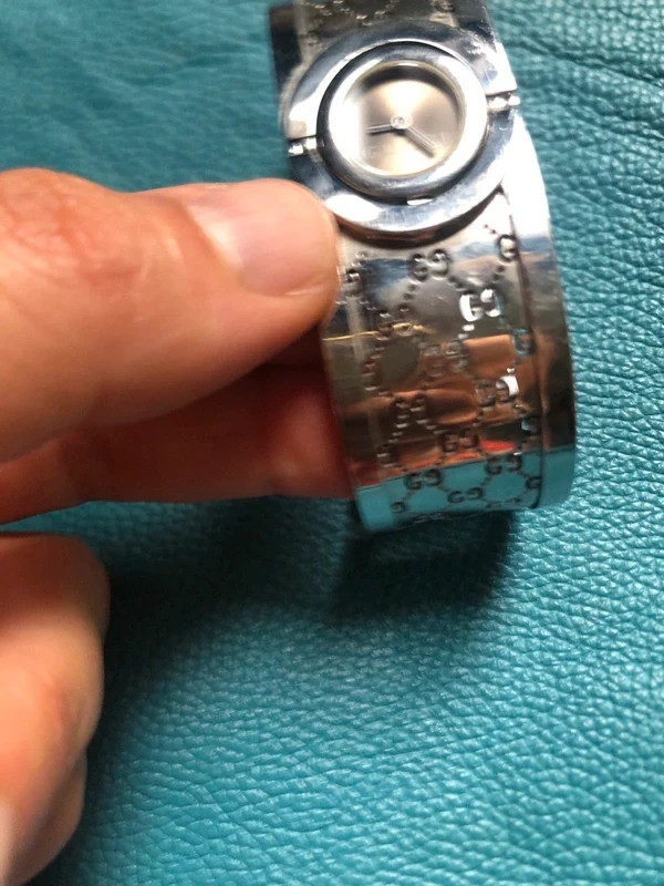 Vintage Gucci Twirl Monogram Bangle Watch Stainless Steel