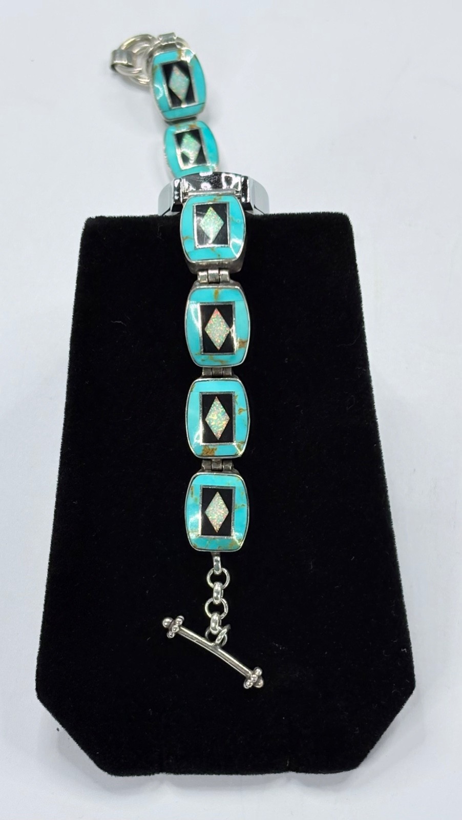 Southwest Style Women’s Bracelet Watch~Sterling, Turquoise, Lab Opal-New/Refurb.