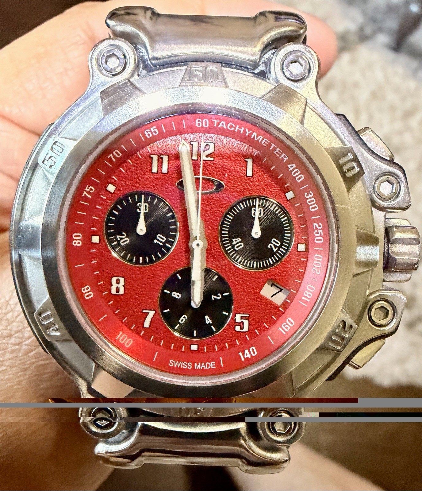 Oakley Crankcase Men’s Quartz Chronograph Date 45mm 100m Red Dial Rubber