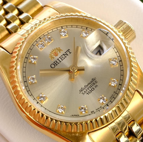 ORIENT President DayDate Automatic Gold Dial Diamond Indices Working With Box