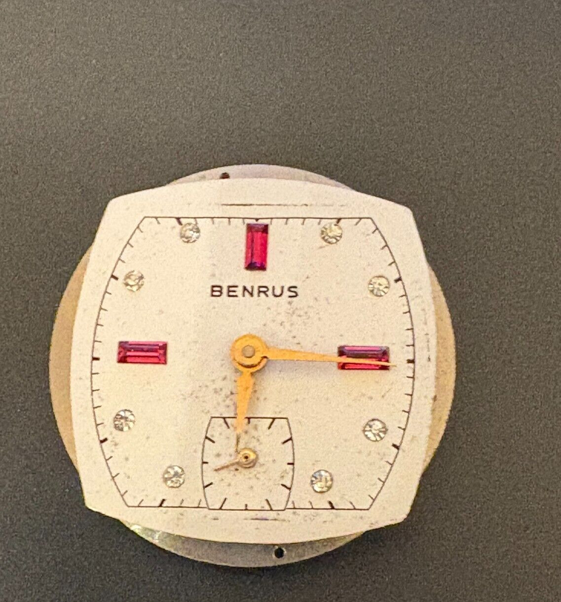 Estate 1950’s 10K RGP Benrus Diamond/ Baguette Ruby Men’s Watch for Repair Parts