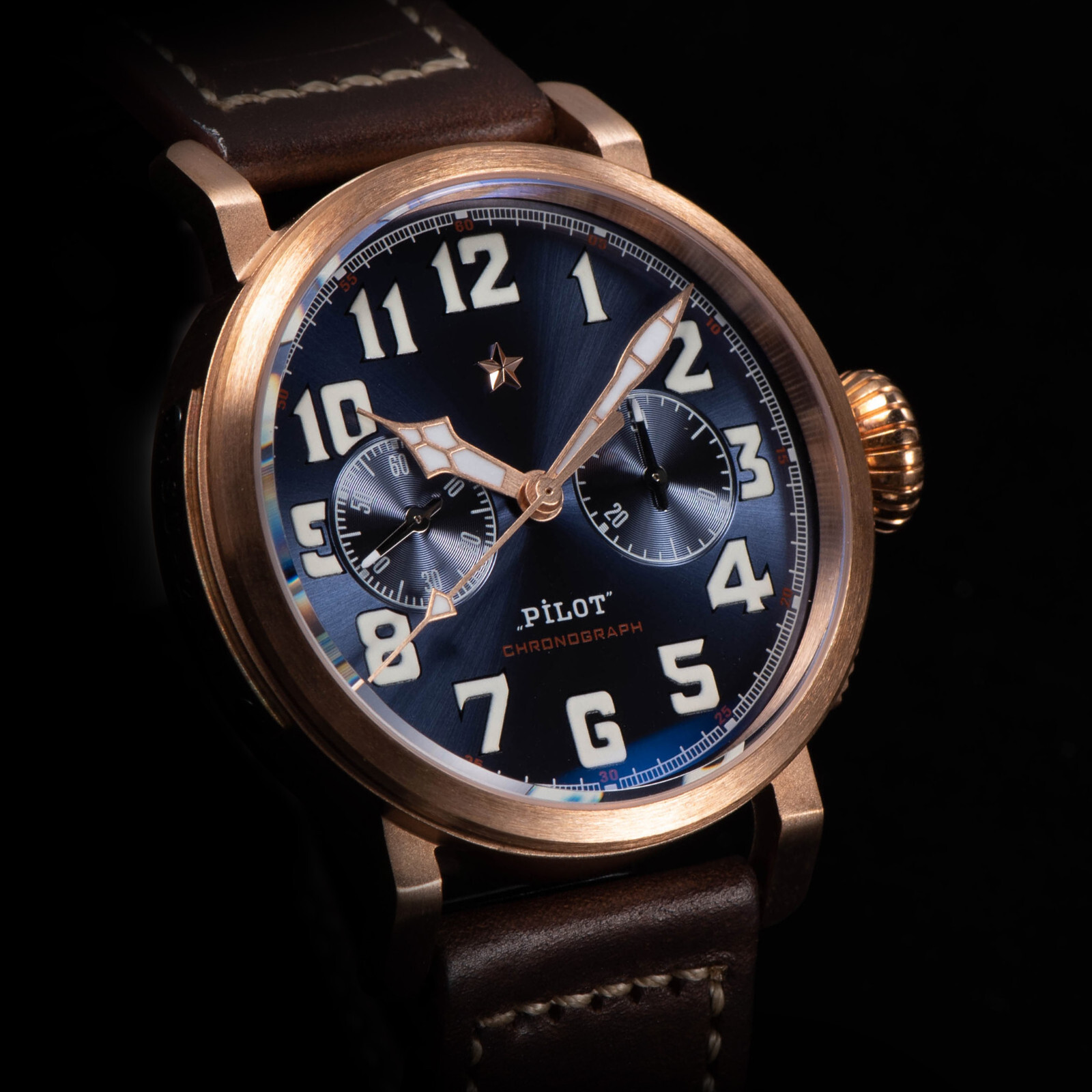 Sugess PILOT MASTER Chrono CuSn8 Bronze Mechanical Watch Seagull 1963 SUPILOT009