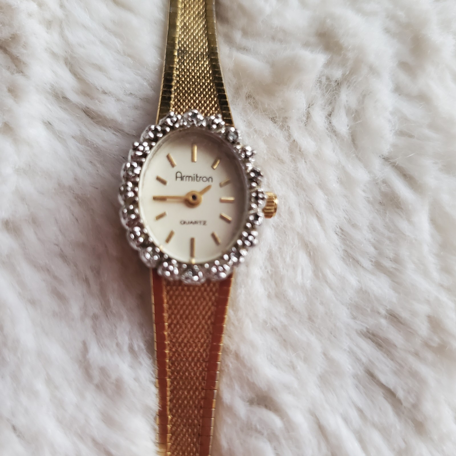 Armitron Quartz Women’s Oval Analog Dress Watch Gold-Tone Bracelet Rhinestone
