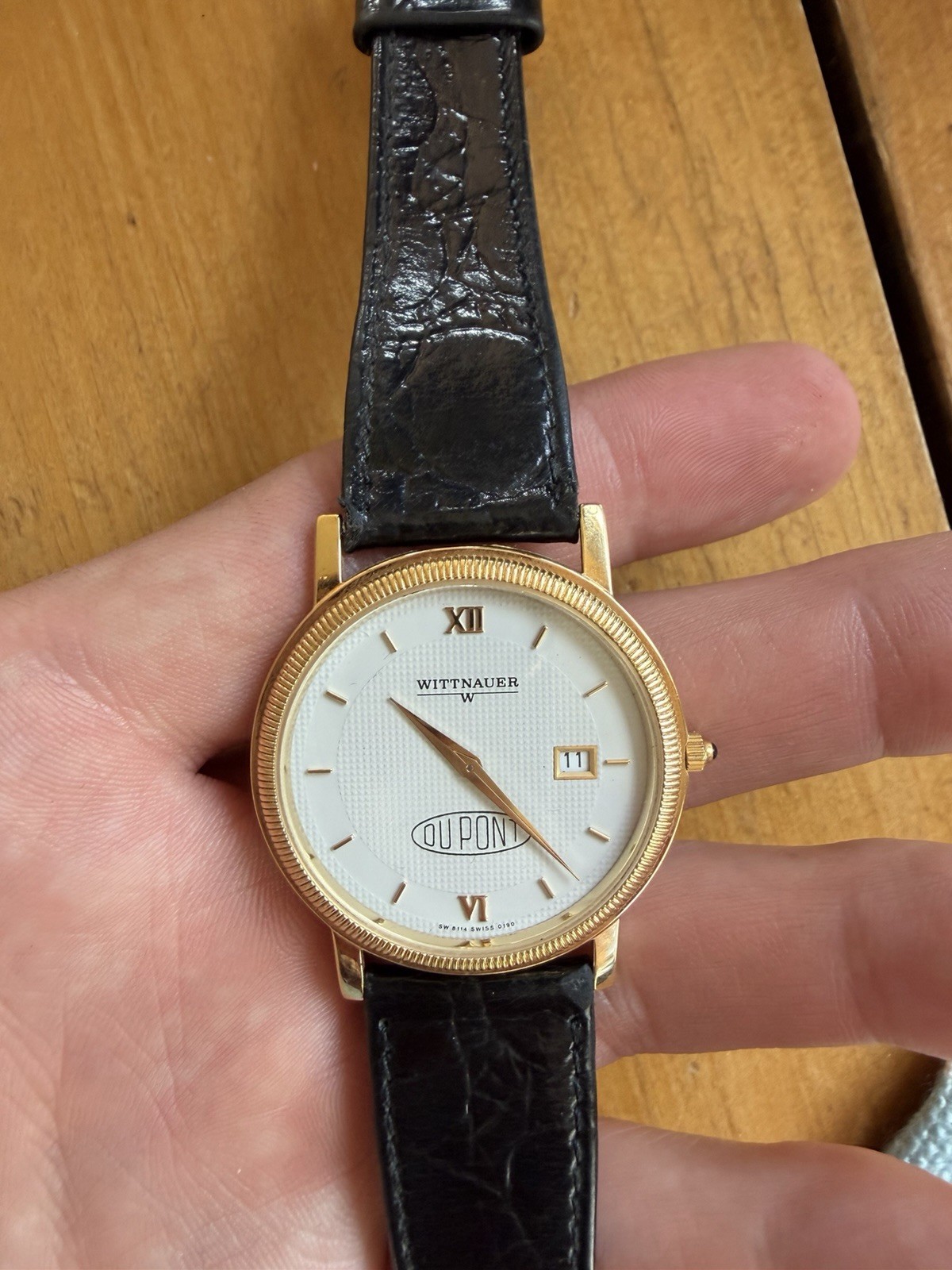 Vintage Wittnauer DuPont Leather Gold Two Tone Watch Leather Band
