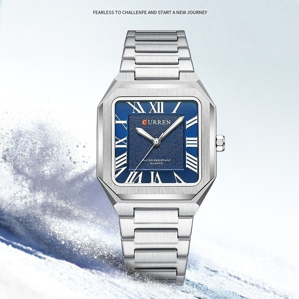 Mens Simple Square Waterproof Quartz Watch With Roman Numerals And Fashionable