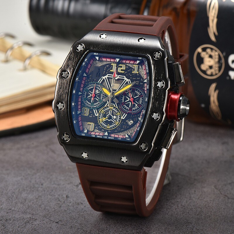 Richard Technolo Quartz Men’s Barrel-Shaped Fashion Hollow Calendar Watch